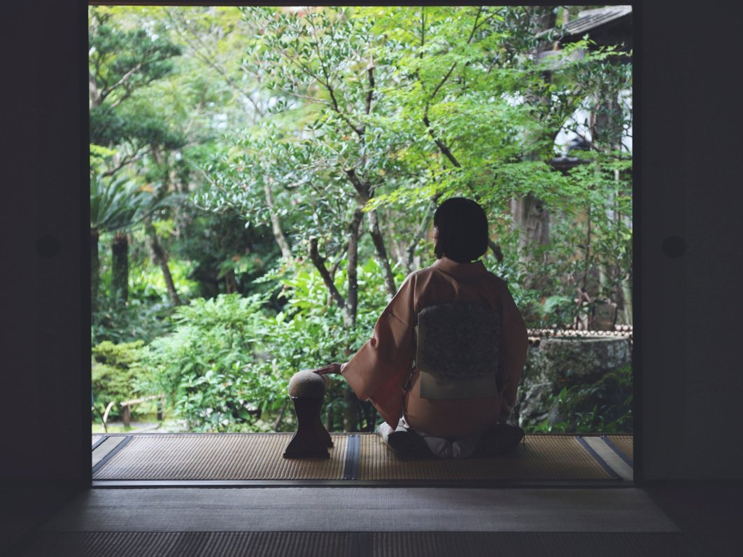 Relaxing in kimono with natural views